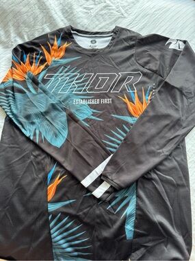 Thor Men's Black Tropical Long-Sleeve Moto Jersey size-Medium
